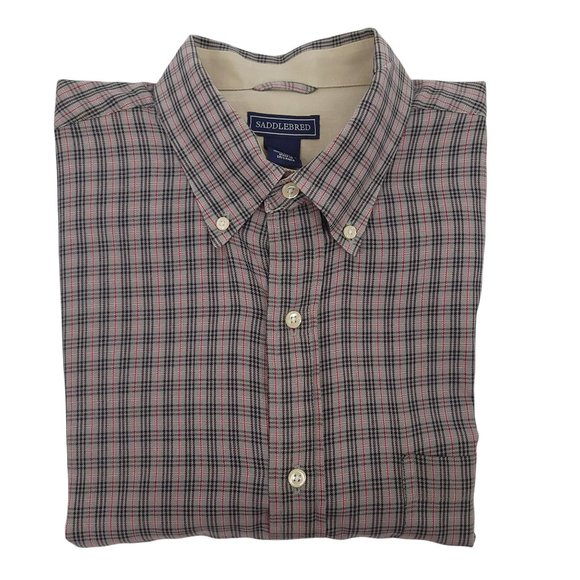 Saddlebred Long Sleeve Button Up Shirt Mens Size L Black Red Plaid - Picture 6 of 7